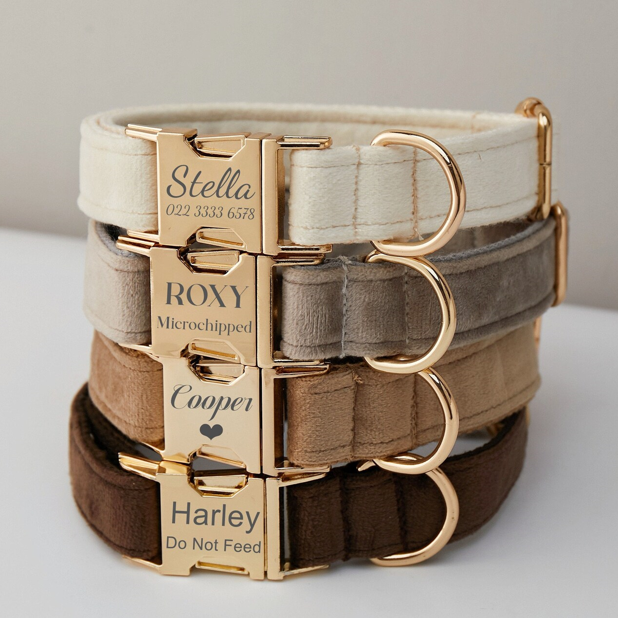 Multiple Colour Velvet Personalise Dog Collar Leash Set with Bow