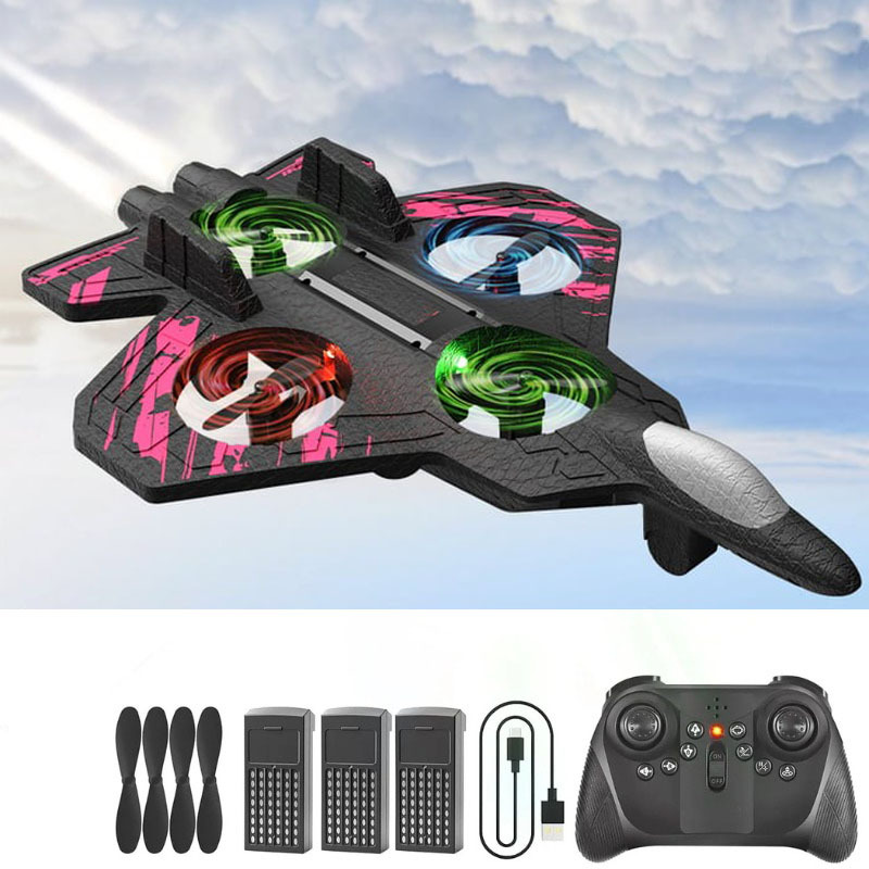 🎉🎉RC Stunt Fighter Jet Toy for Kids with 360° Flips & LED Lights