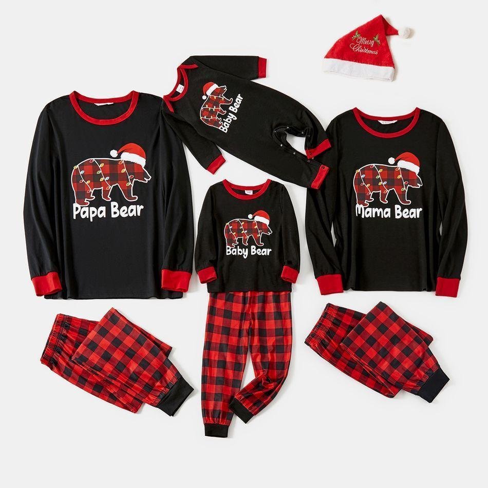 Plus Size Christmas Polar Bear in Hat and Red Plaid Print Family Matching Long-sleeve Pajamas Sets