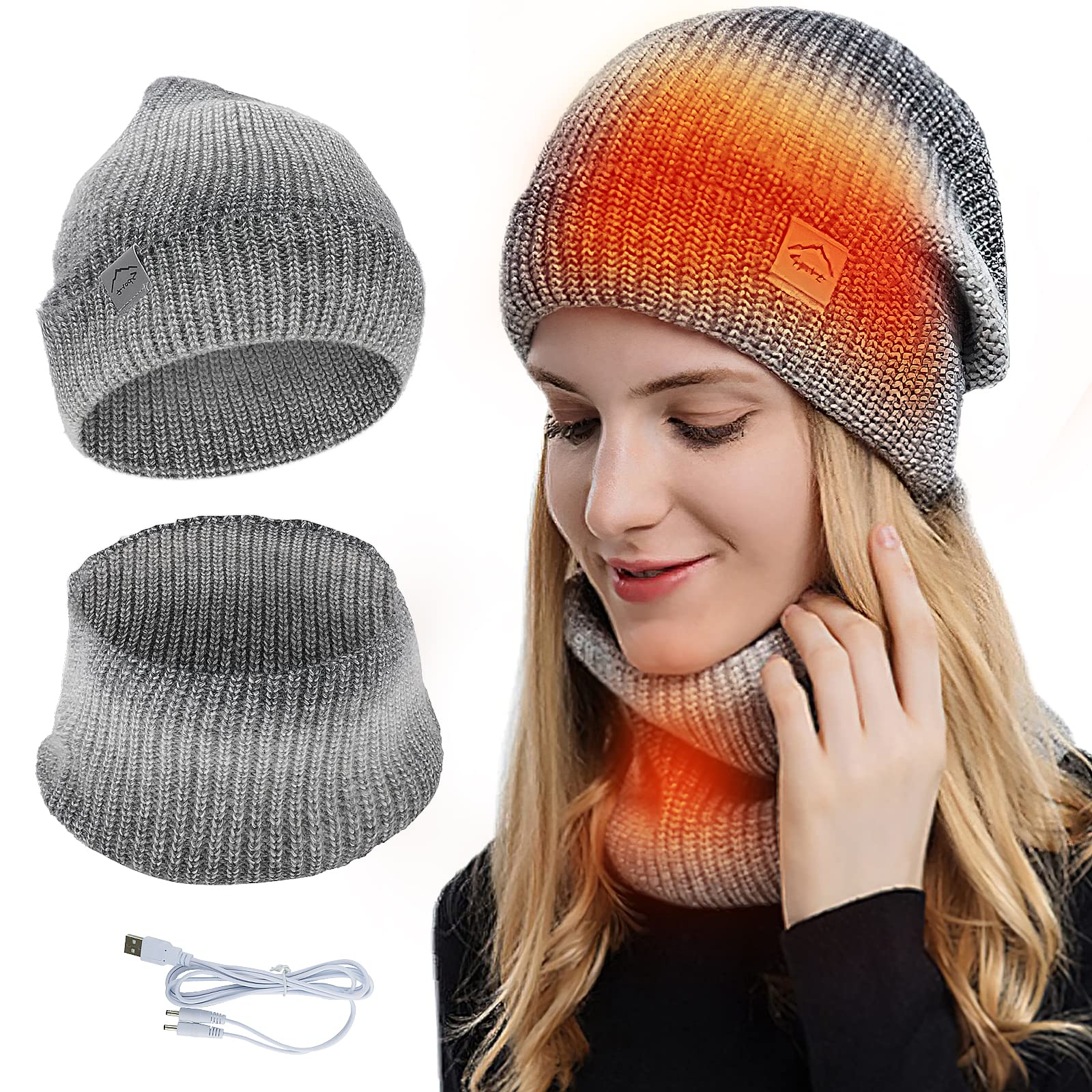 Heated Cap Scarf Women's Winter Knit Hat Band Scarf Beanie Scarf Women's Boundless Neck Warmer