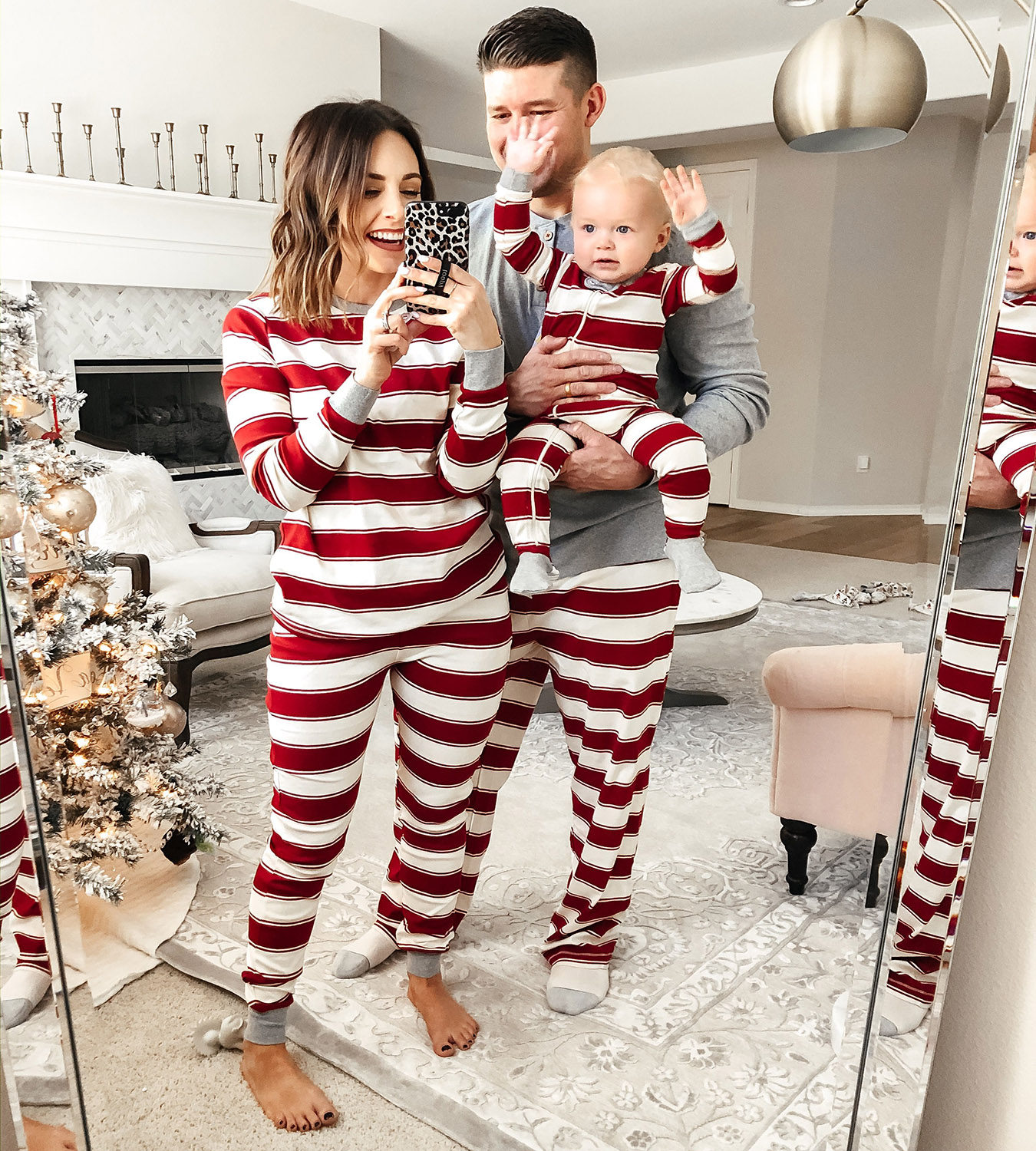 Christmas Family Matching Pajamas Sleepwear Sets Christmas Red Stripes Top and Pants