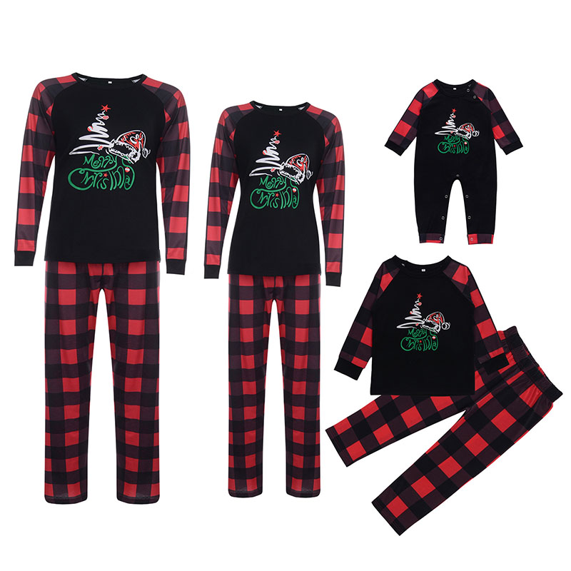 Christmas Family Matching Sleepwear Pajamas Xmas Tree Hat Tops and Plaids Pants Family Pajamas Sets