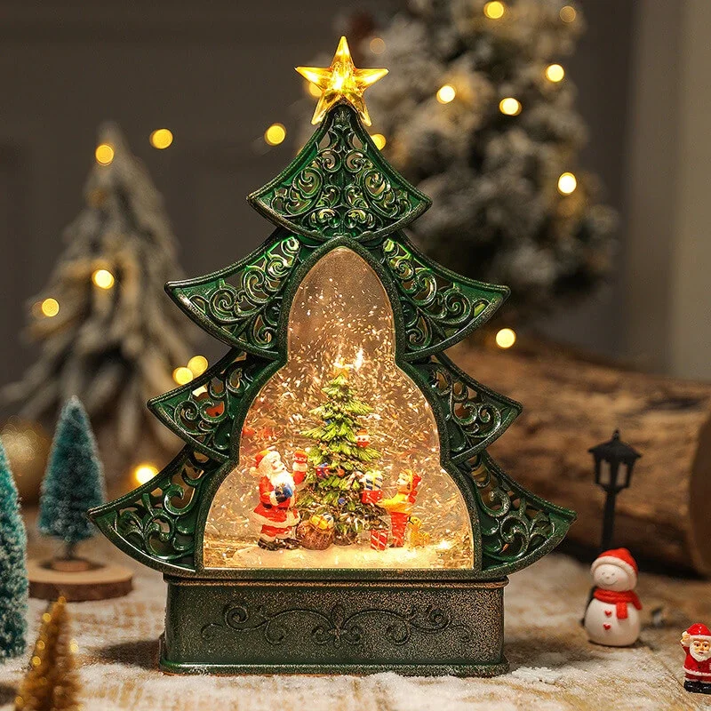 Christmas Santa Scene Globe Tree with Swirling Water Glittering Music Box