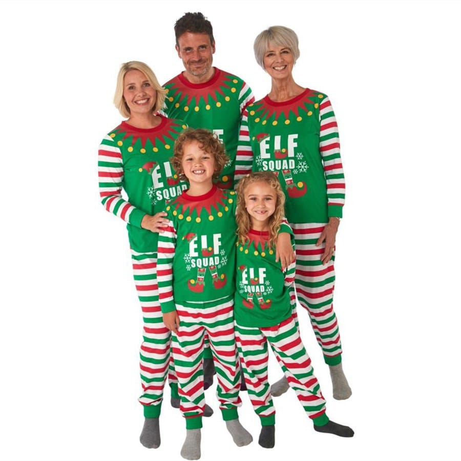 Christmas Matching Family Two Pieces Union Pajamas Letter Printed Green Stripes