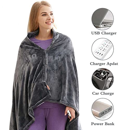 USB Heated Shawl Heated Blanket Plush Flannel Blanket With 3-Setting Heat Controller Cord