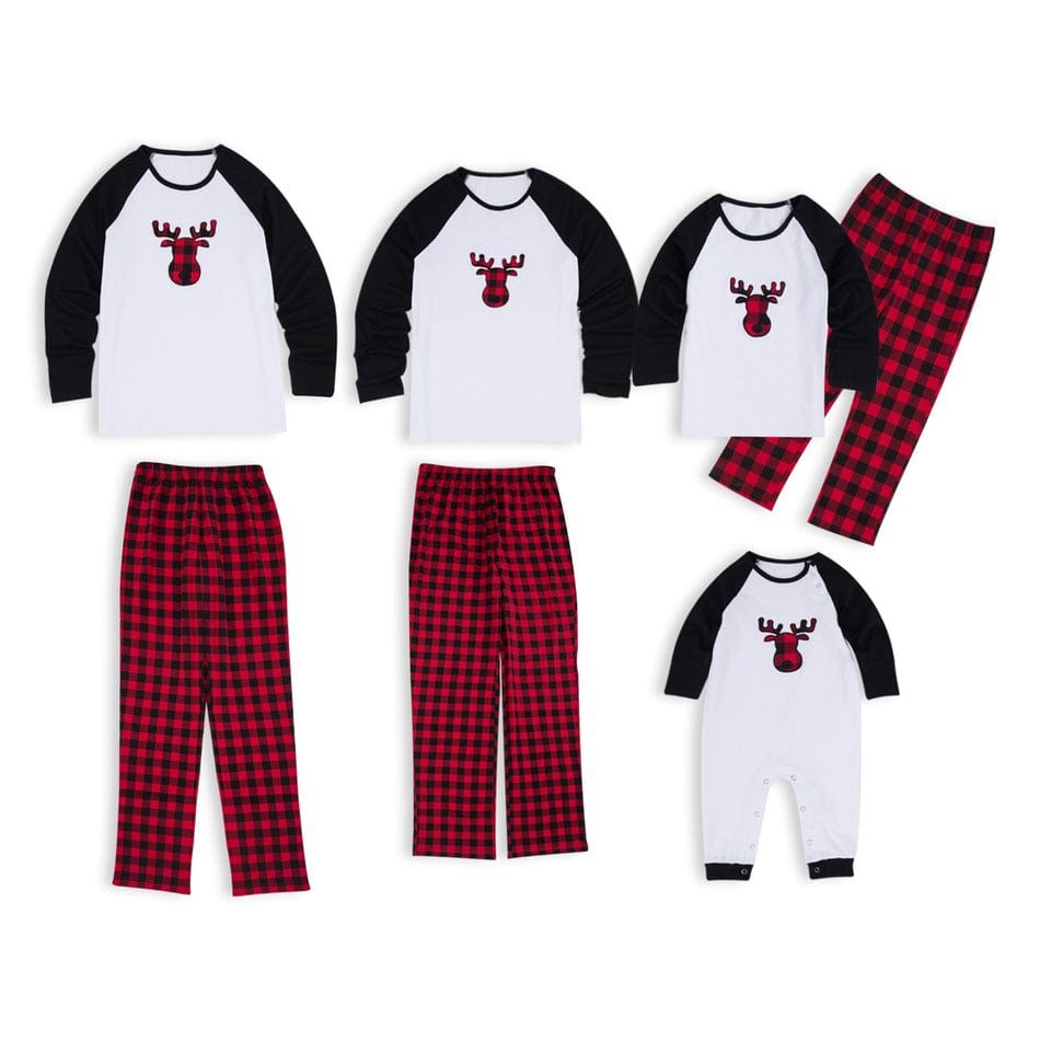 Christmas Matching Family Two Pieces Union Pajamas Reindeer Printed Red Plaid Pants