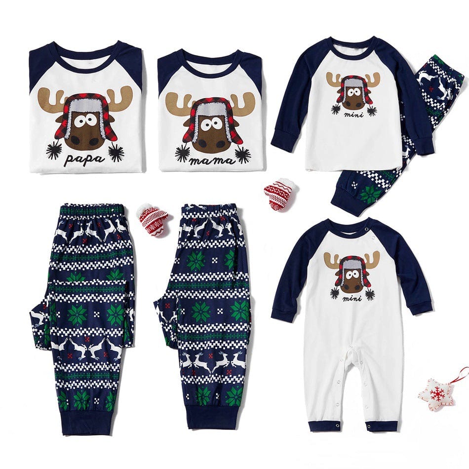 Long Sleeves Matching Family Christmas Pajamas Reindeer Printed