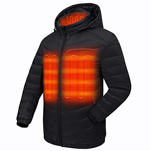 Men's Down Heated Jacket with Battery Pack 7.4V and Detachable Hood