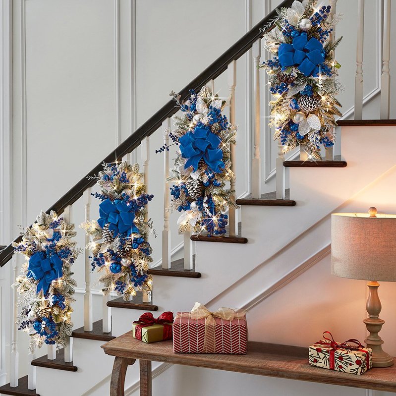 The Cordless Prelit Classic Holiday Stairway Swag Trim Christmas Decorations