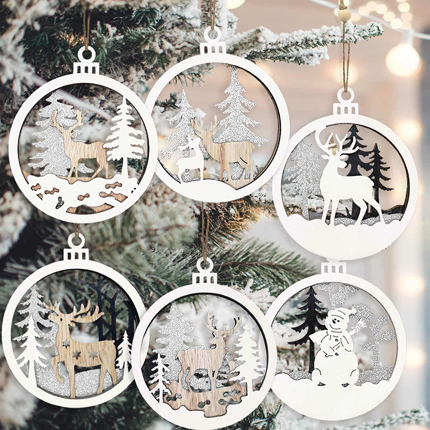 6pcs Christmas Farmhouse Rustic Ornaments Set For Xmas Tree Decor