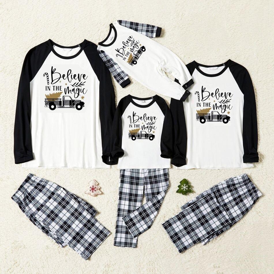 Plus Size Family Matching Letter Believe in the Magic of Christmas Tree And Car Print Plus Size Pajamas Set