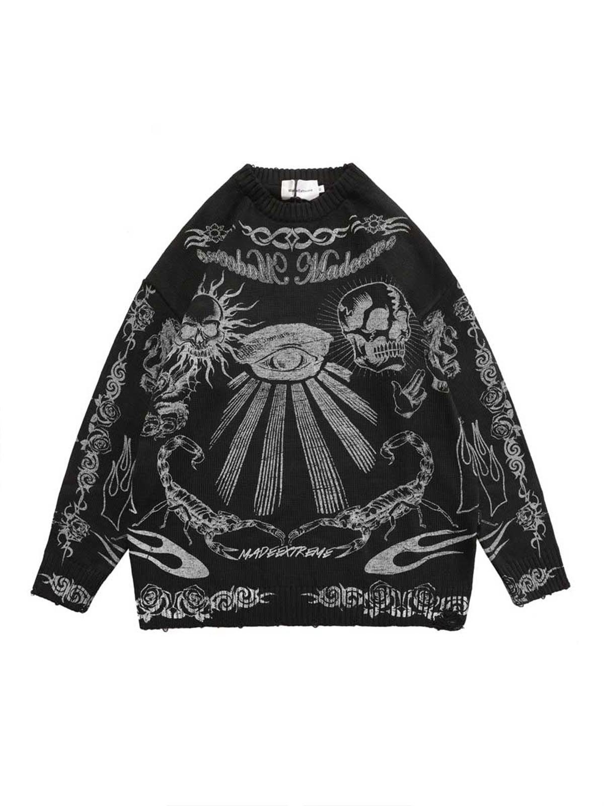 The Skull Print Distressed Sweater