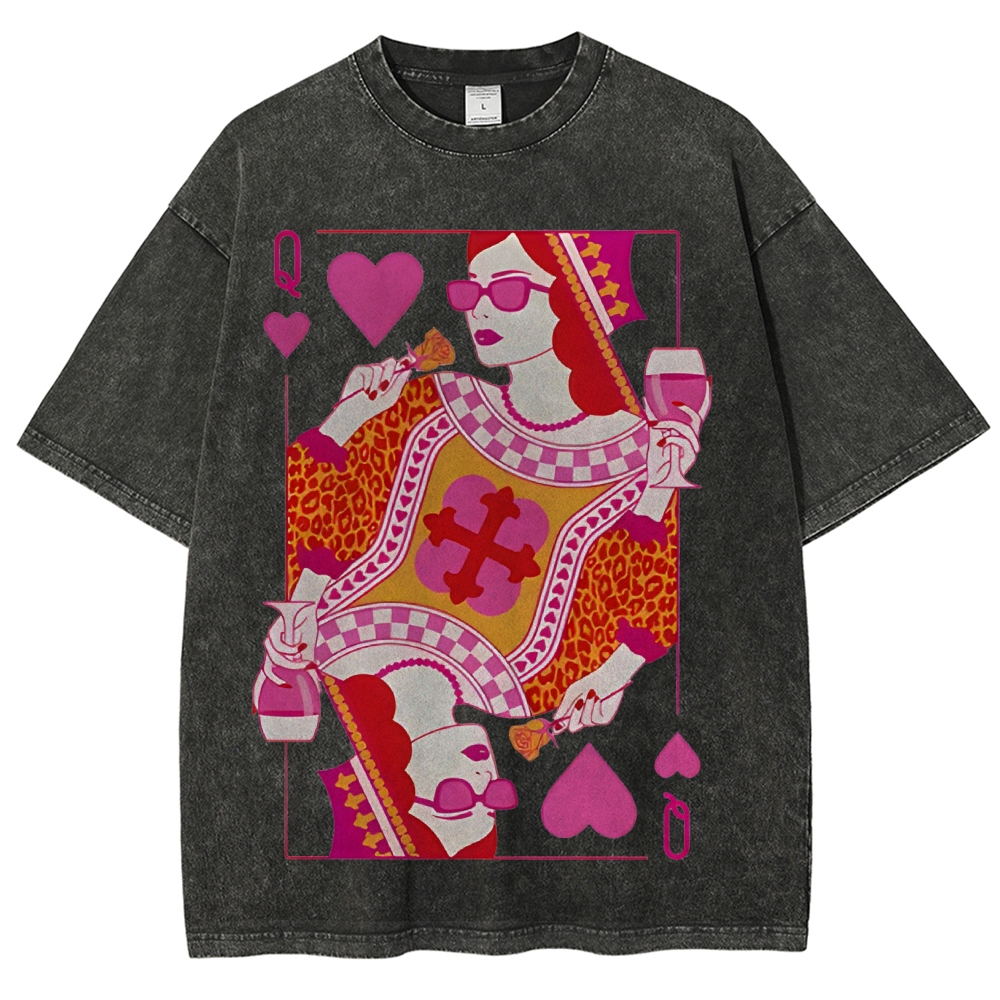Queen of Hearts Vintage Snowflake Washed T-Shirt