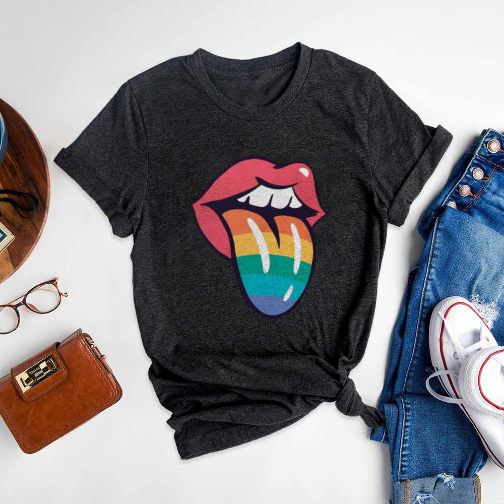Rainbow Tongue Rocker Lips Cotton T-shirt