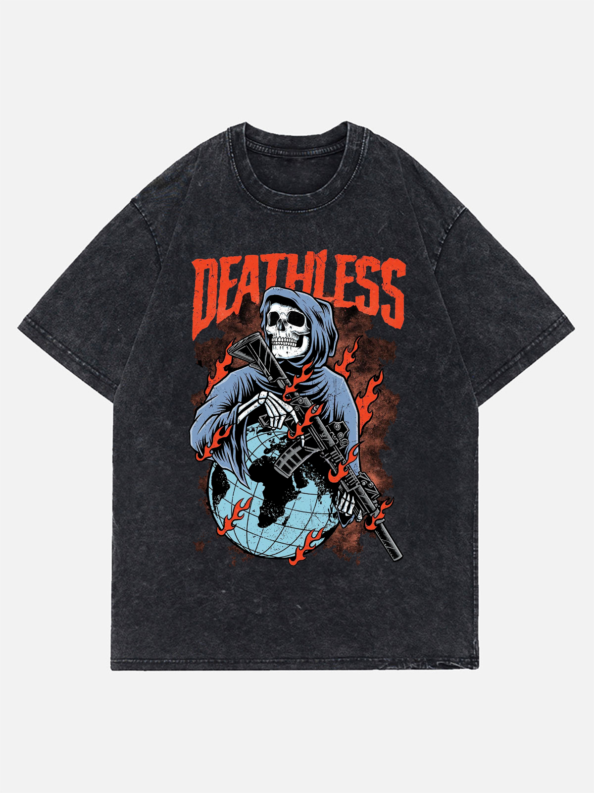 Deathless Unisex Vintage Print Wash Denim T-Shirt 