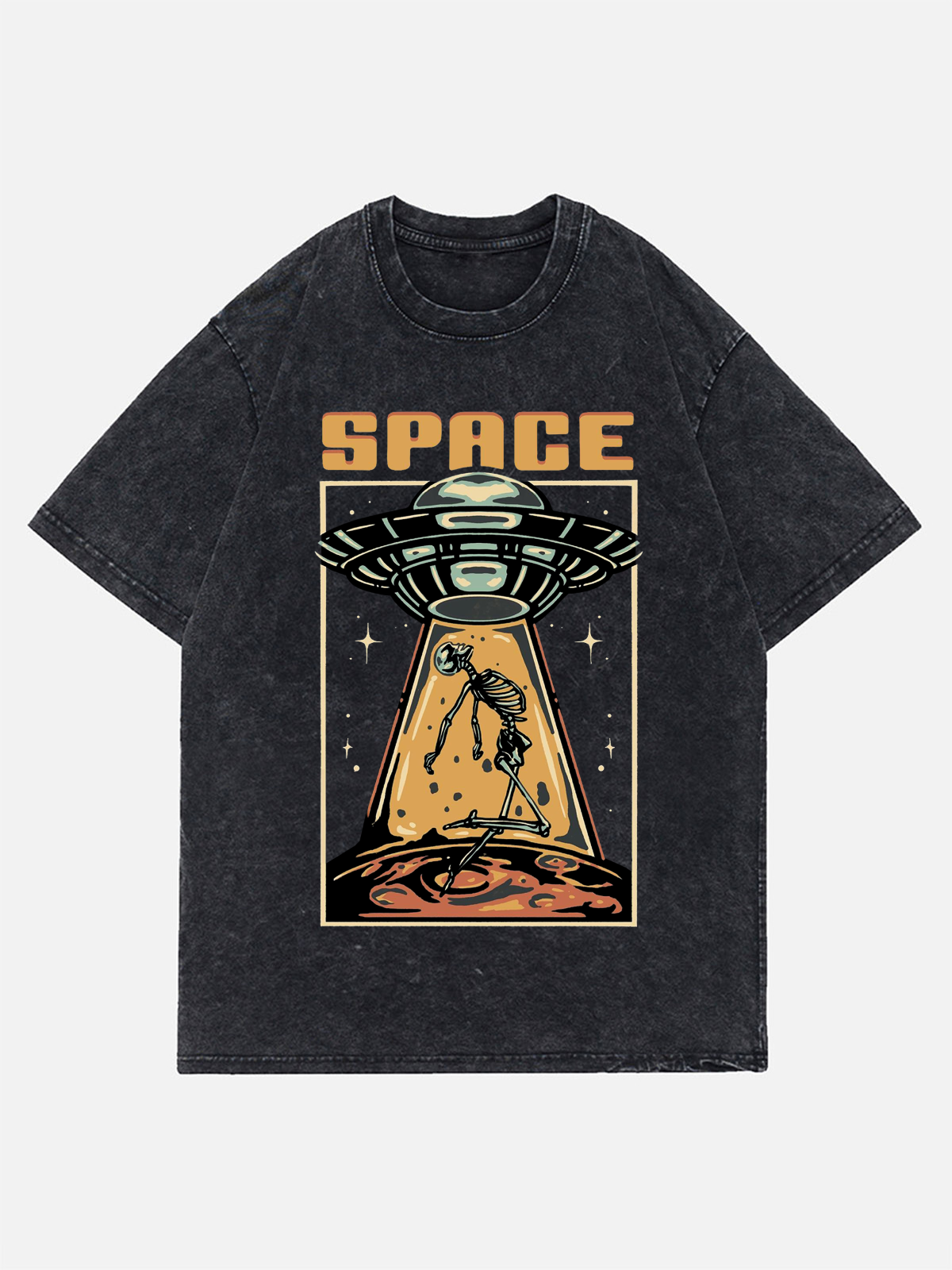 Space Unisex Vintage Casual Wash Denim T-Shirt