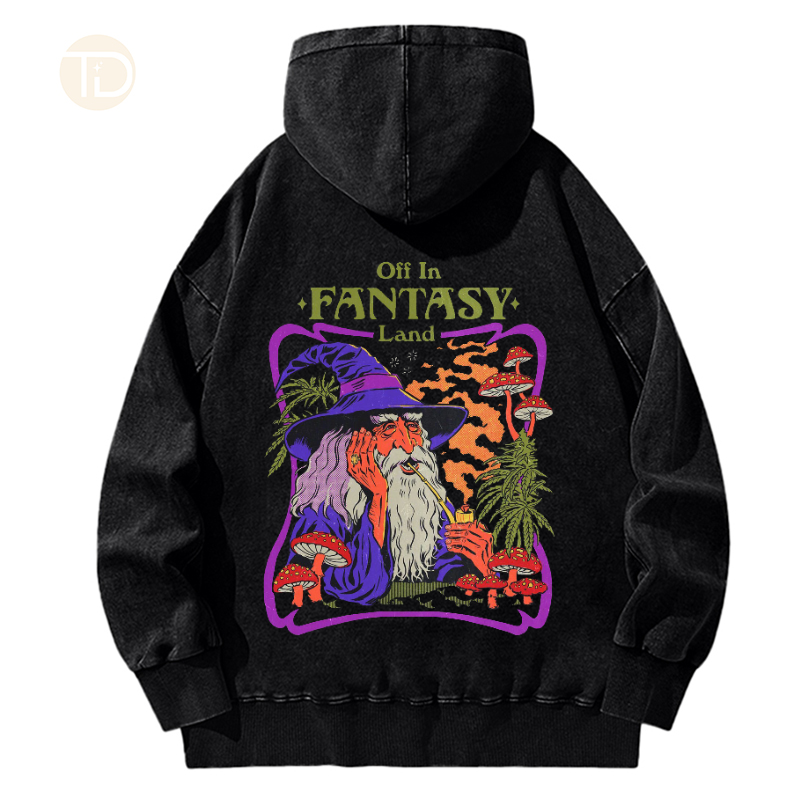Fantasy Land Unisex Print Casual Wash Hooded Sweatshirt