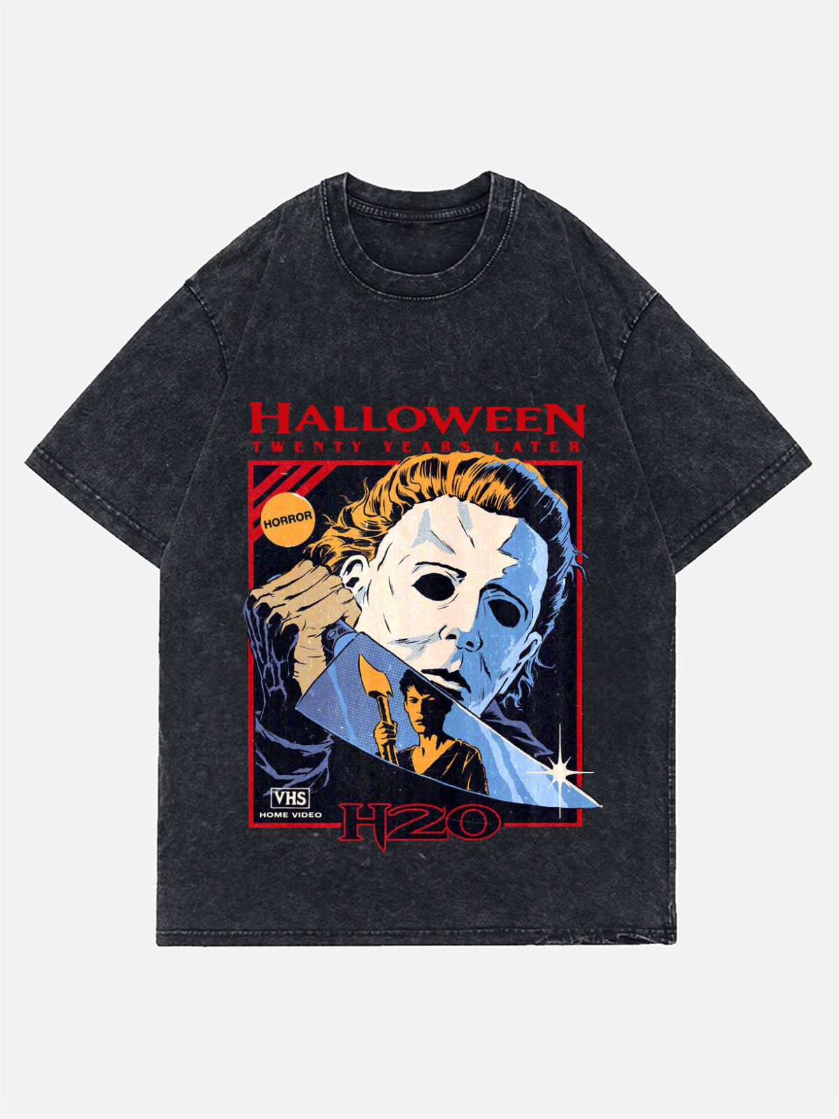 Halloween Night Printed Denim Washed T-shirt