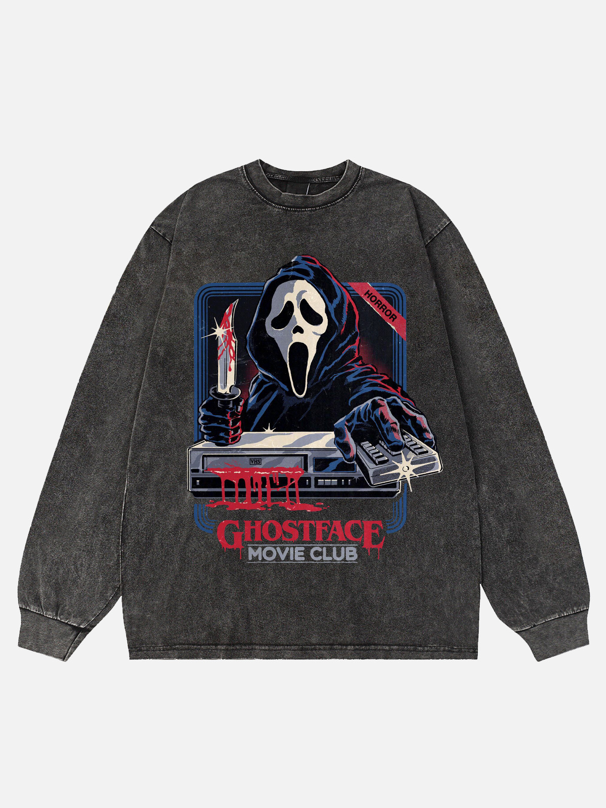 Ghostface Movie Club Print Washed Cotton Long Sleeve T-Shirt
