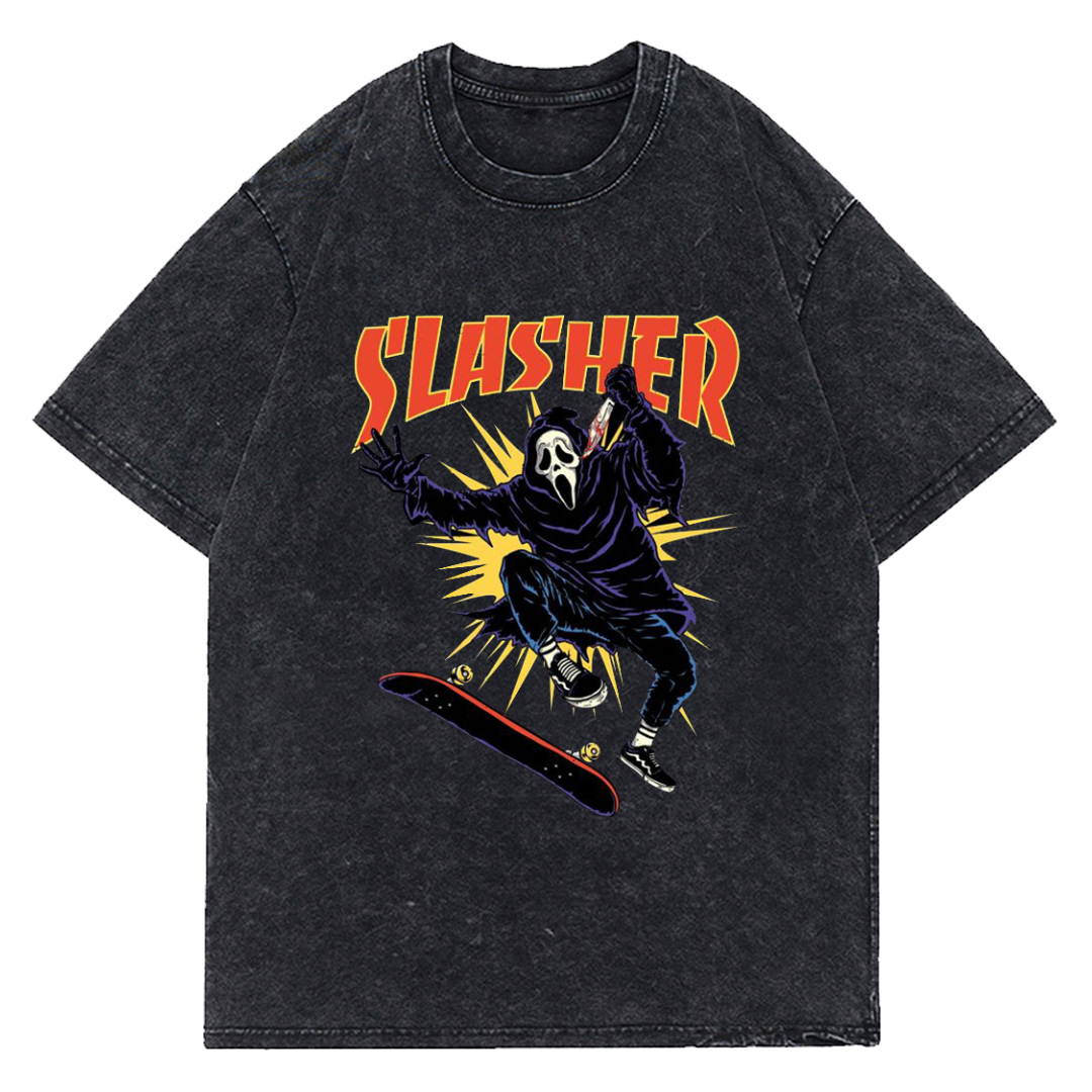 SLASHER Unisex Oversized Print  Wash T-Shirt