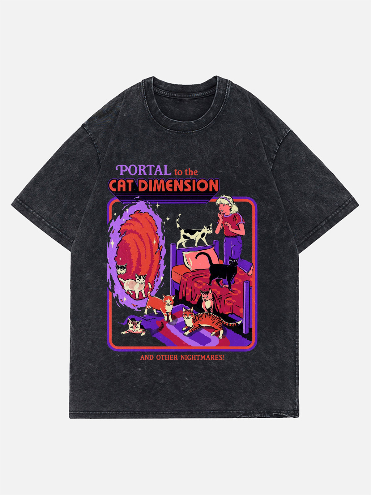 Portal To The Cat Dimension Denim Washed Denim T-shirt