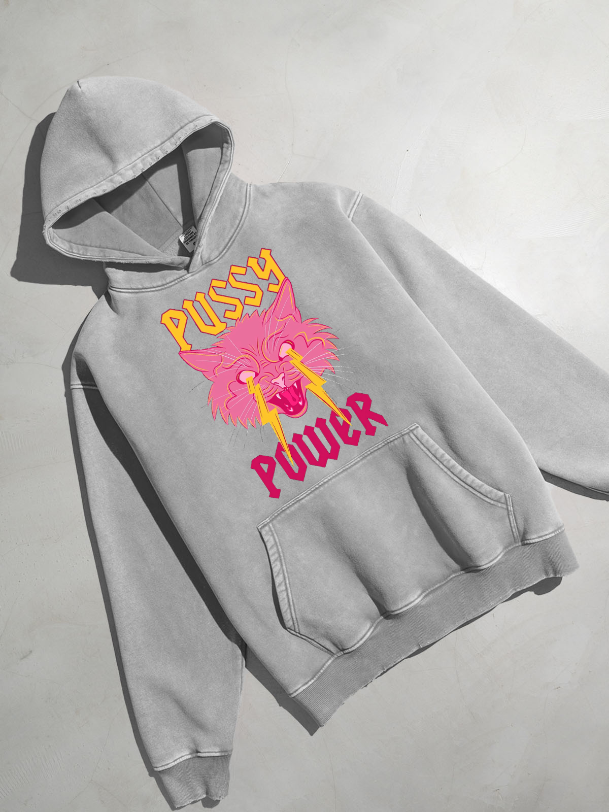 Pussy Power Unisex Printed Casual Washed Hoodie Sweatshirt