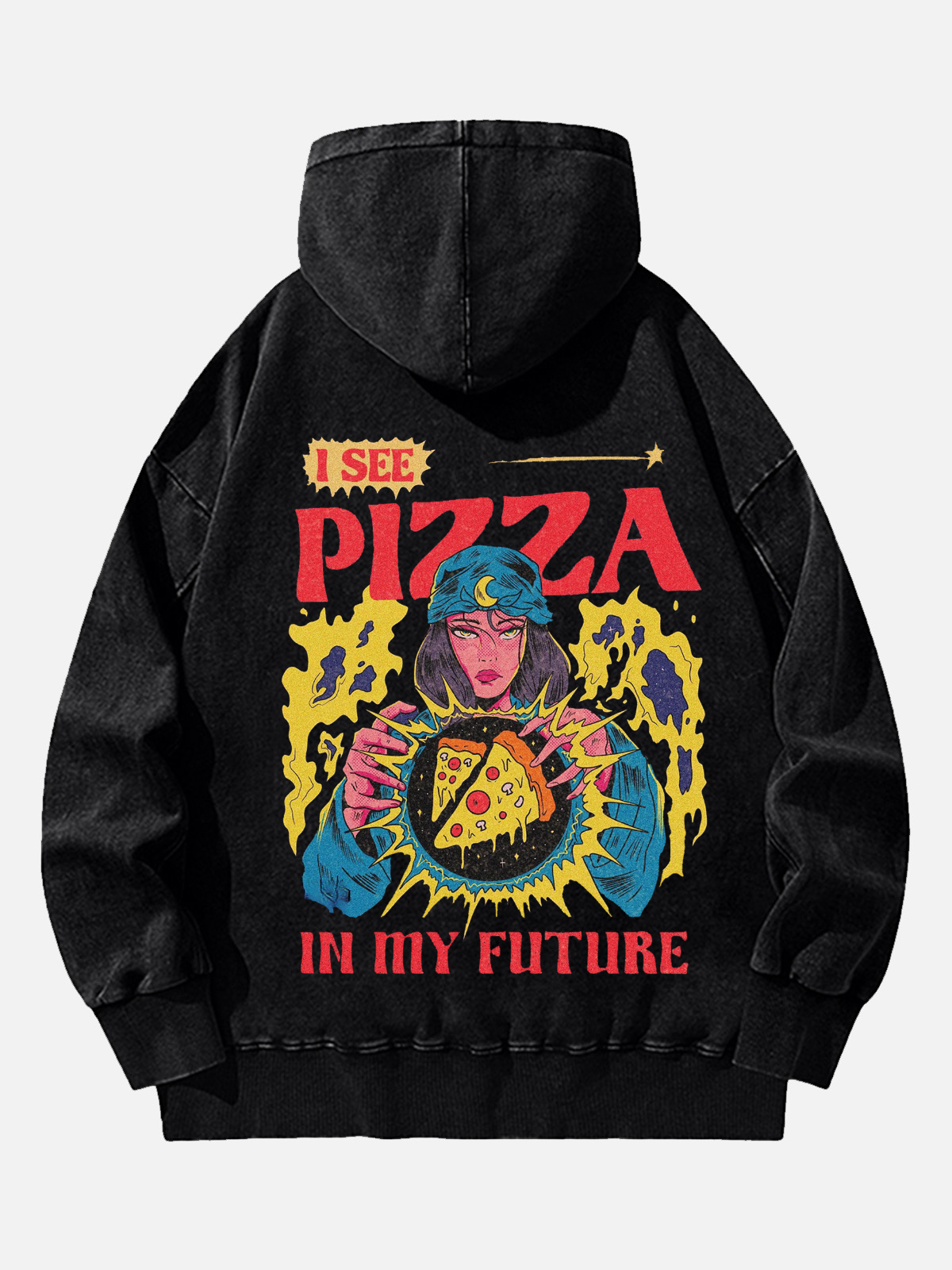 Pizza Magic Ball Unisex Print Casual Wash Hooded Sweatshirt