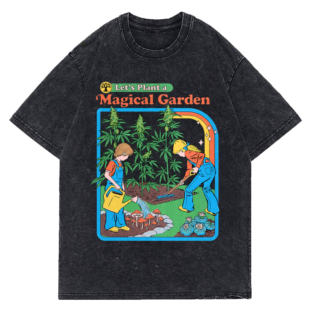 Tidense Magical Garden Print Wash Denim T-shirts
