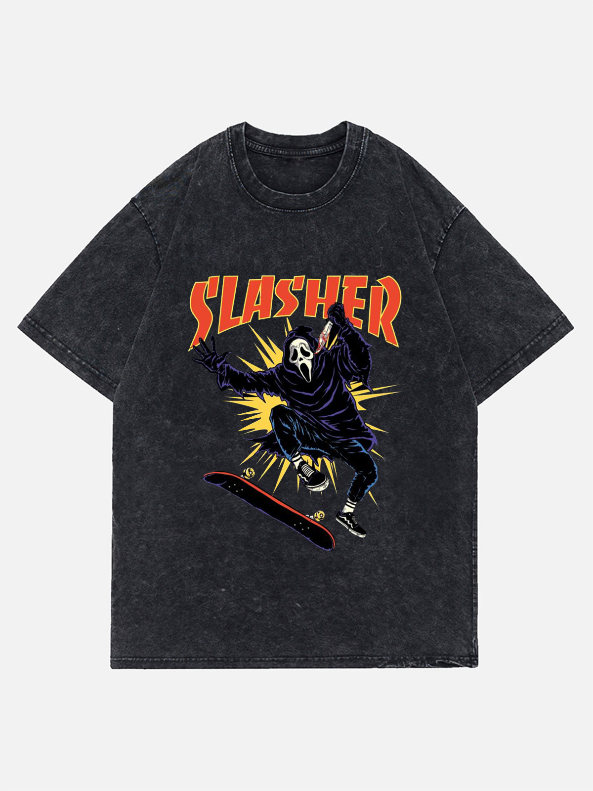 Slasher Unisex Oversized Print  Wash T-Shirt
