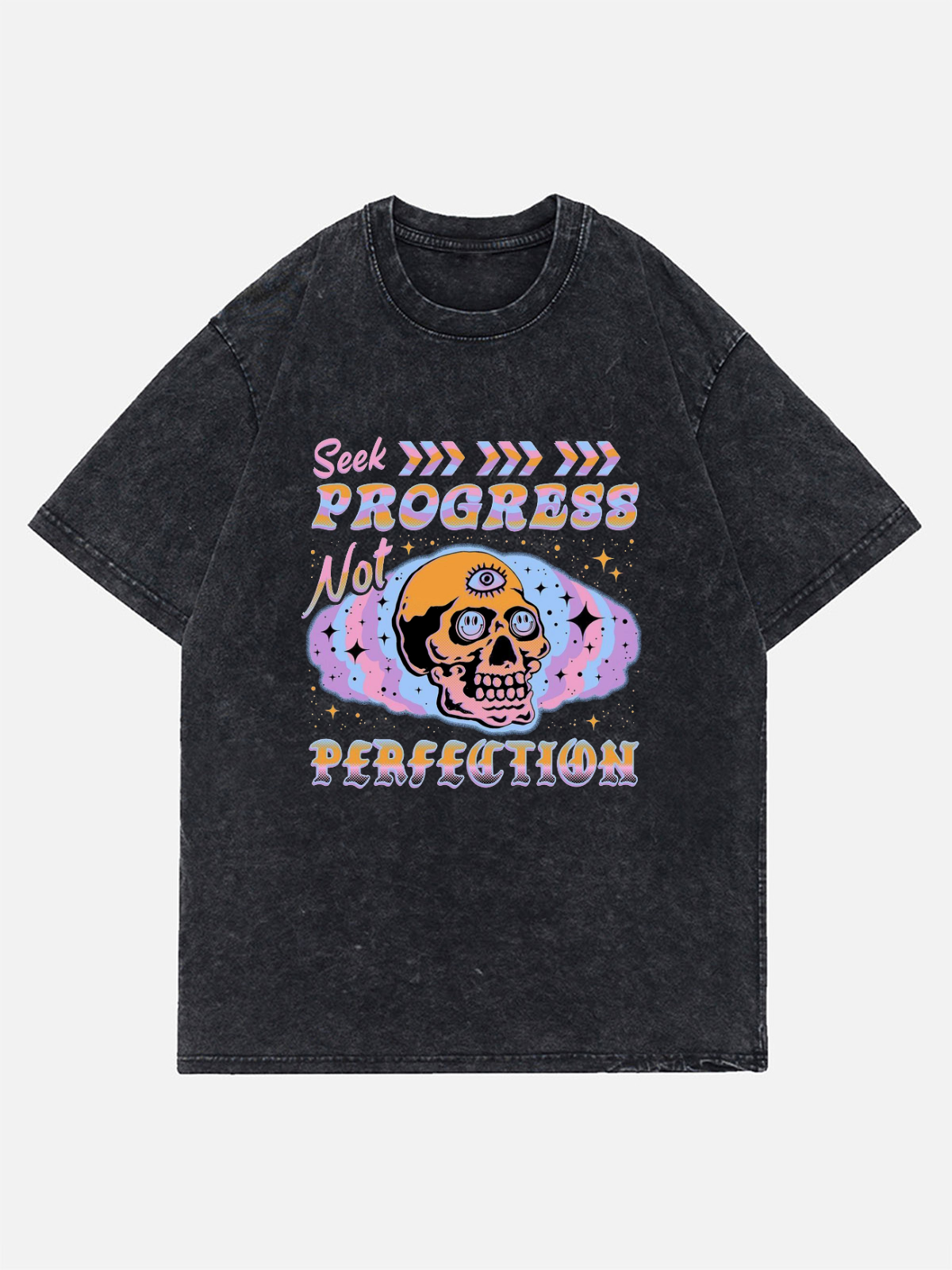 Seek Progress Not Perfection Wash Denim T-Shirt