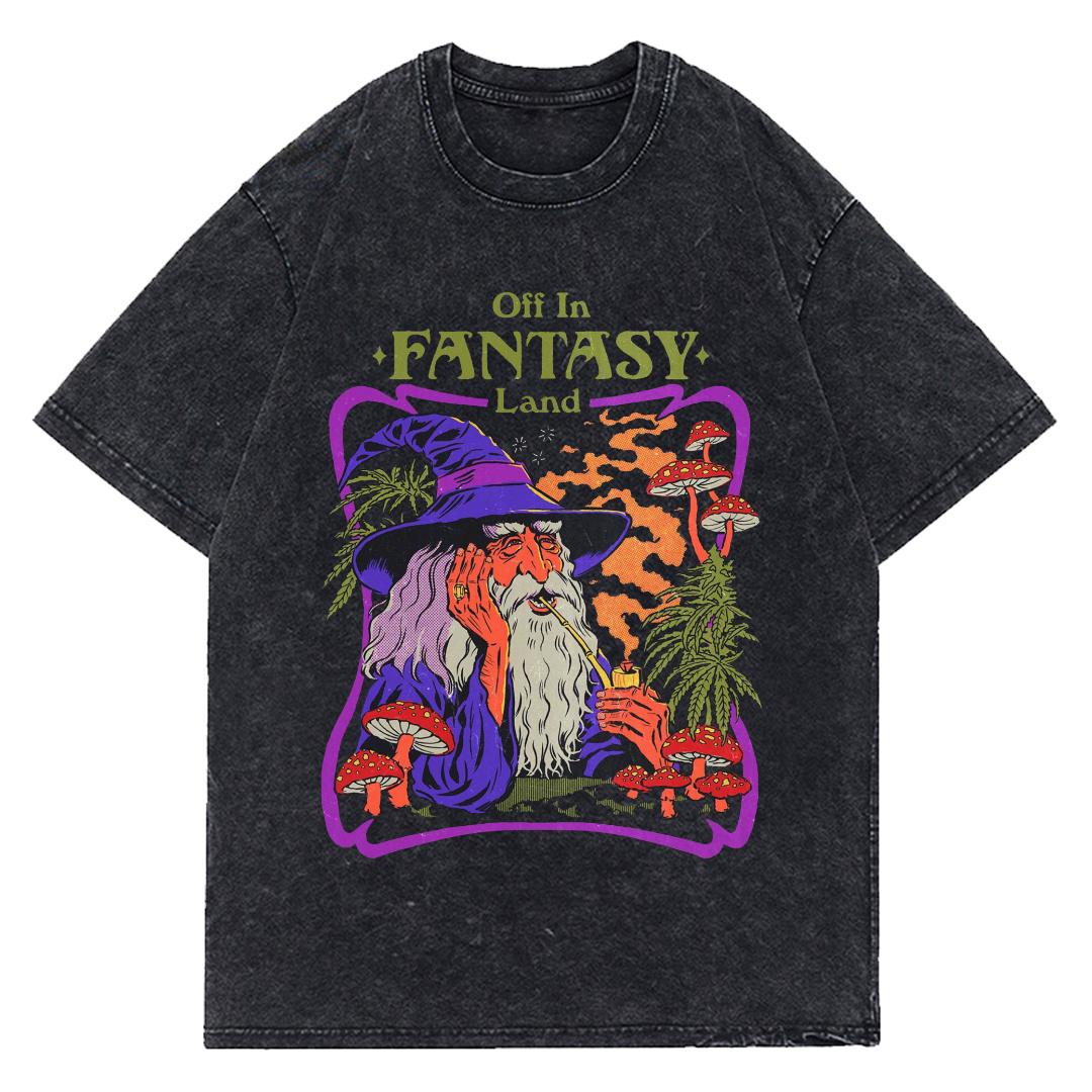 Tidense Fantasy Land Print Wash Denim T-shirts