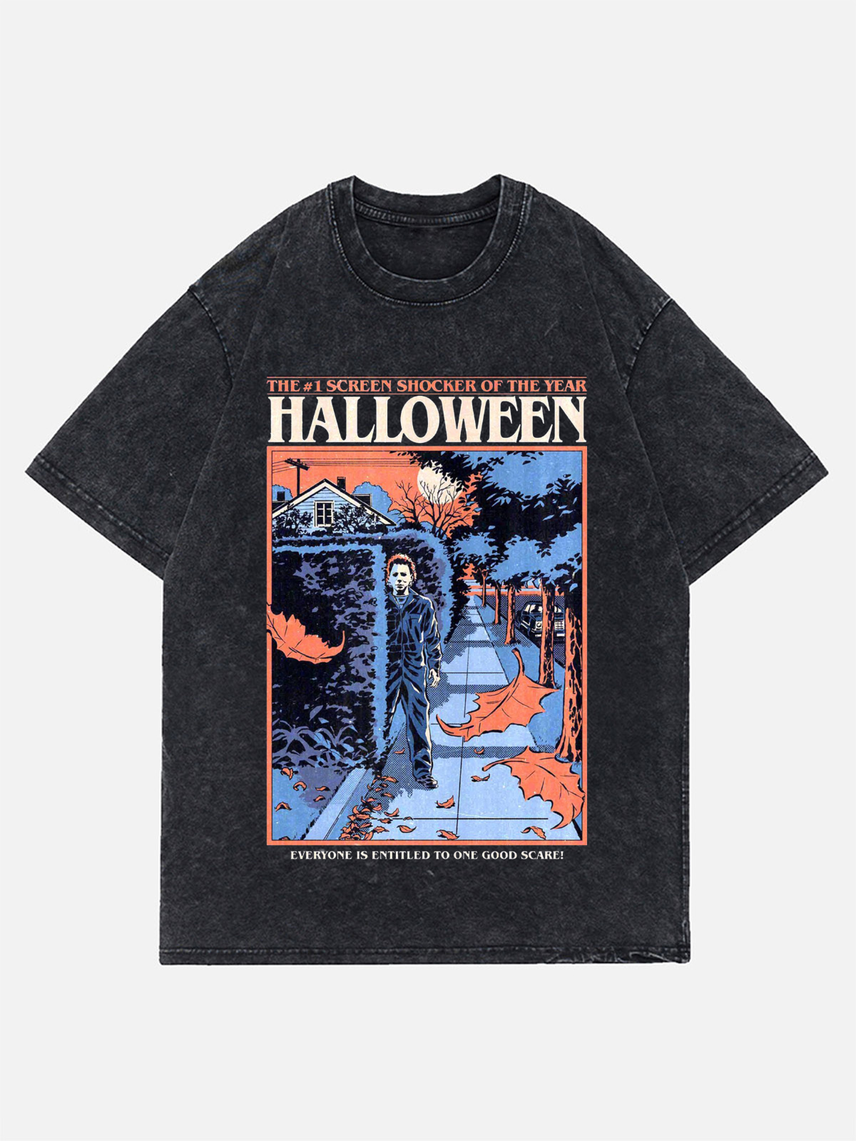 Tidense Halloween Night Print Wash Denim T-shirts
