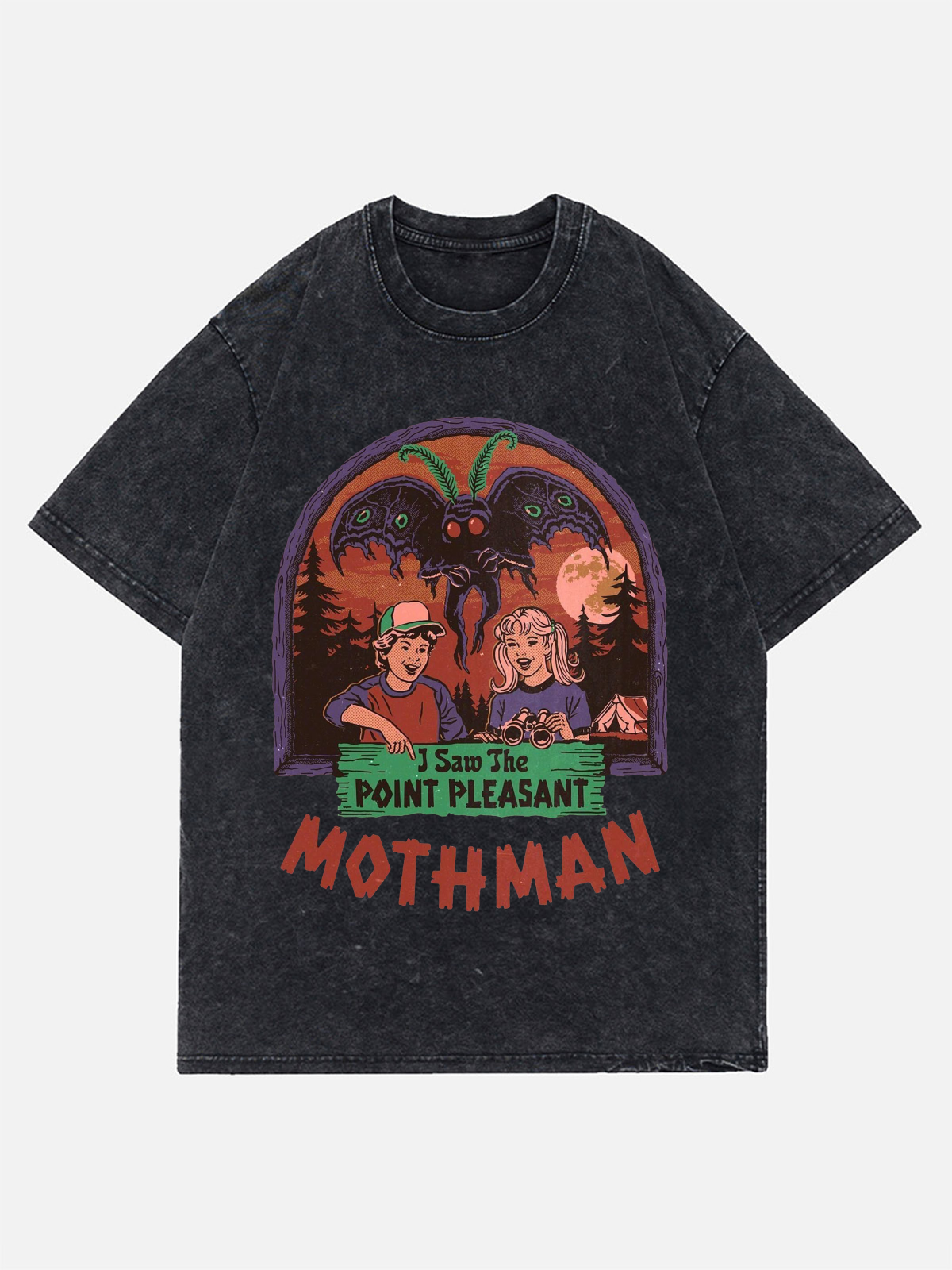 I Saw The Mothman Print Vintage Wash Denim T-Shirt