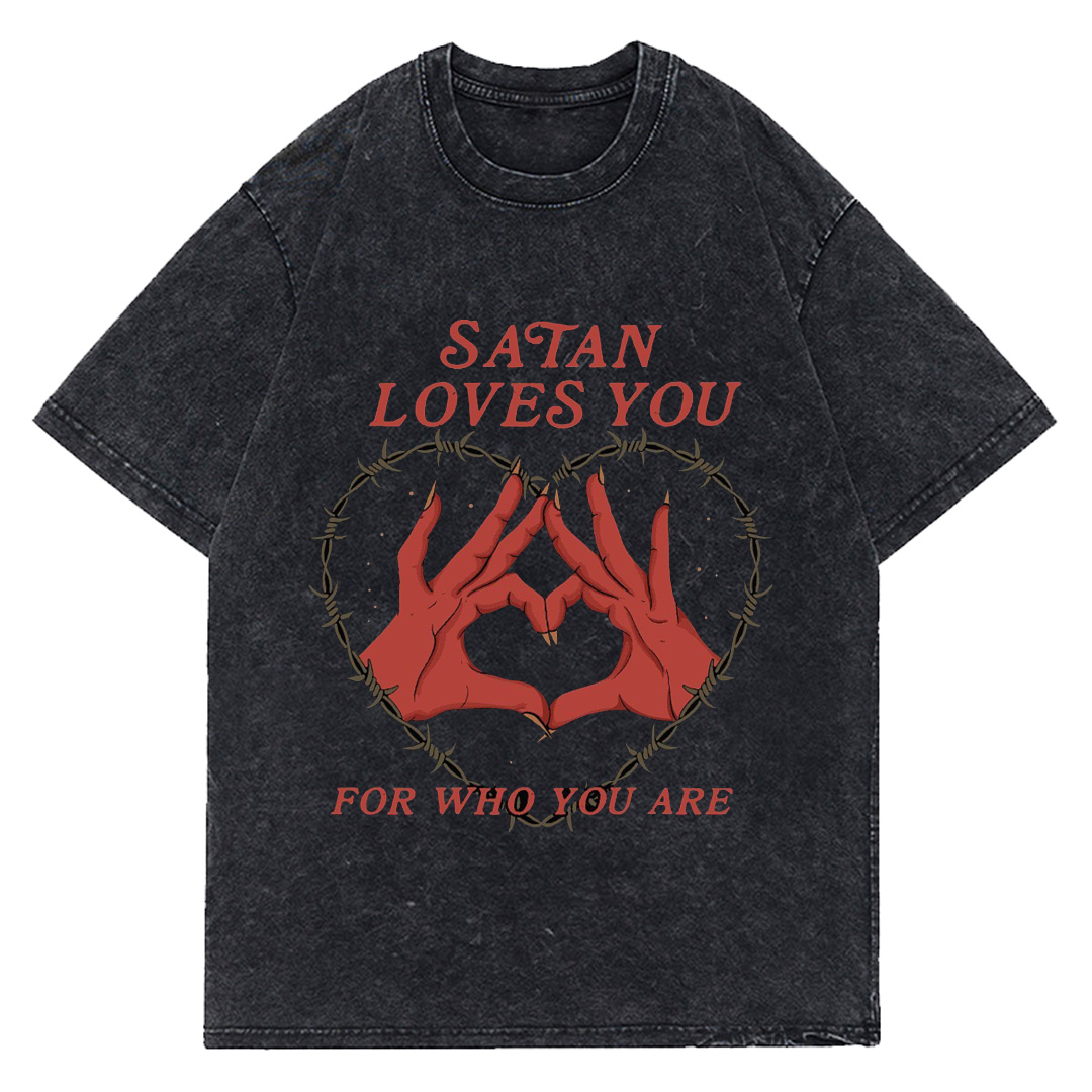 Satan Loves You For Who You Are Wash Denim T-Shirt