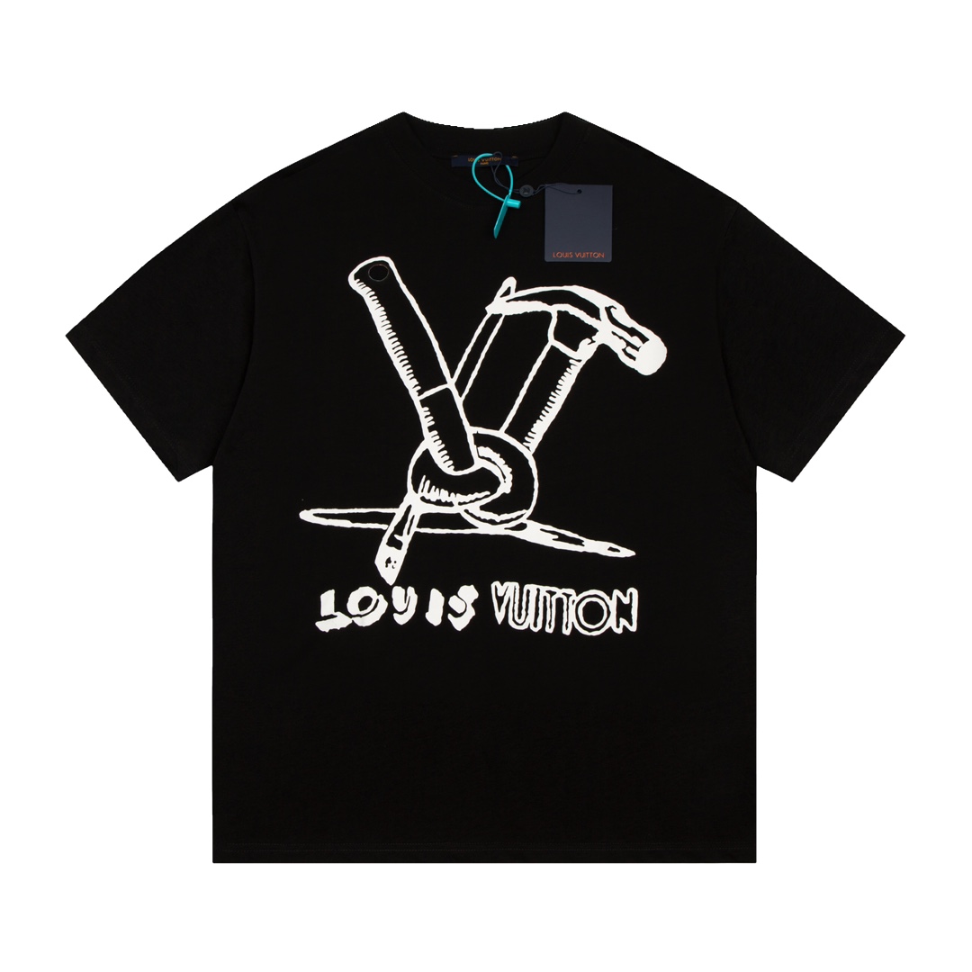 LV Louis Vuitton Hammer Pattern Letter Short Sleeve T-shirt