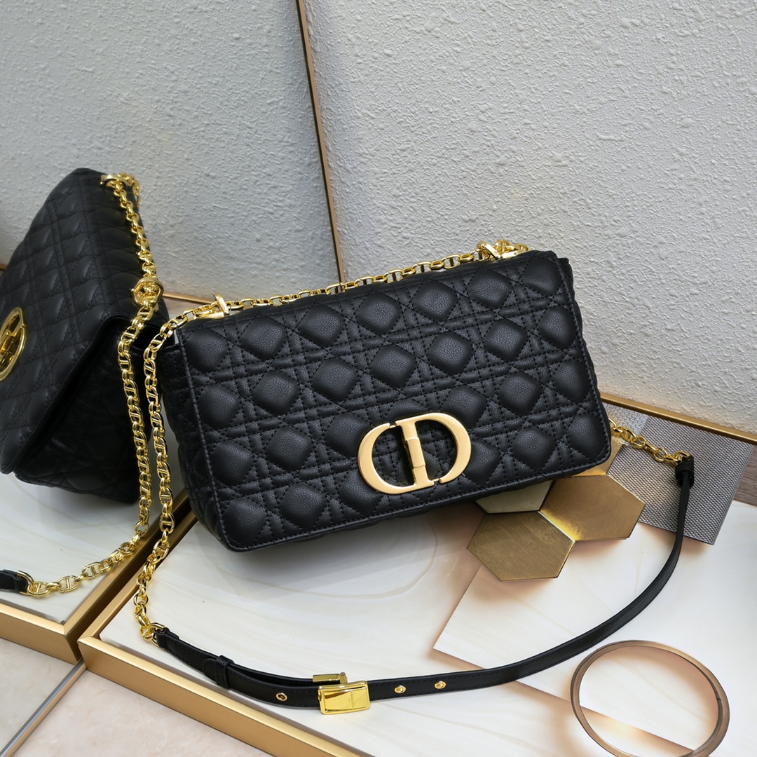 D Style Seven-lattice Cannulated Lambskin Chain Bag 28cm