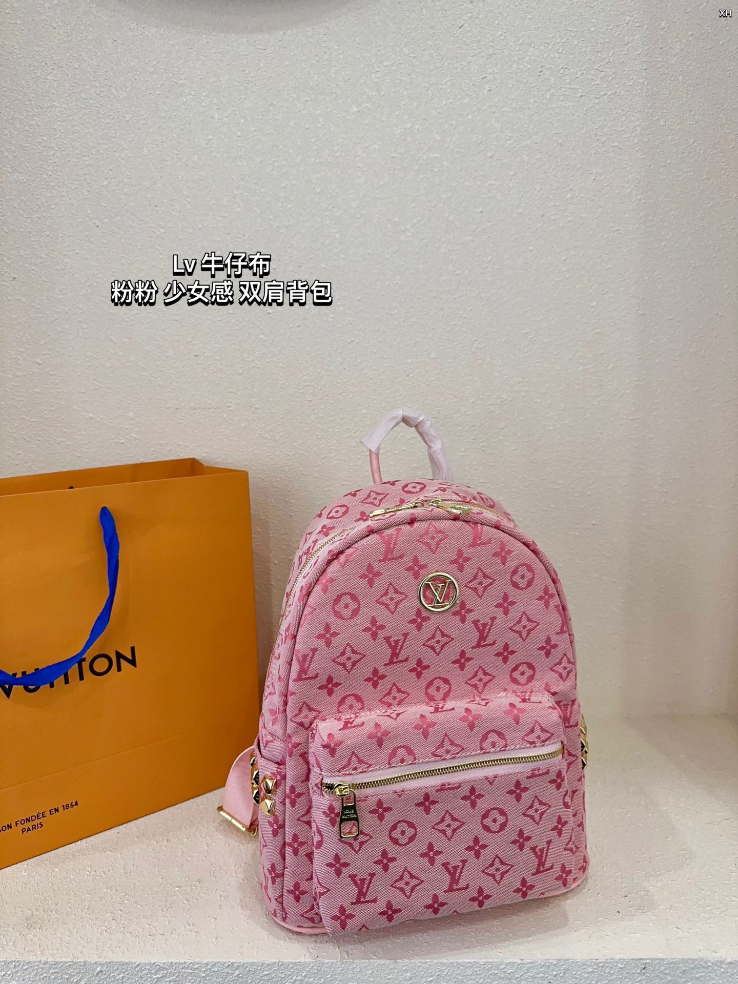 L Style Pink Denim Backpack