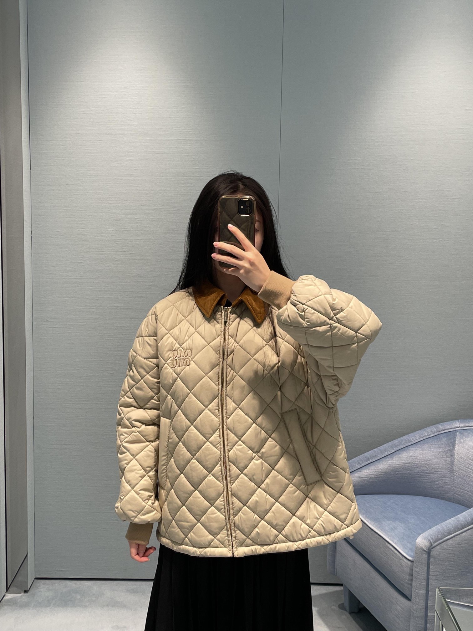 M Style Corduroy lapel drawstring quilted diamond quilted jacket