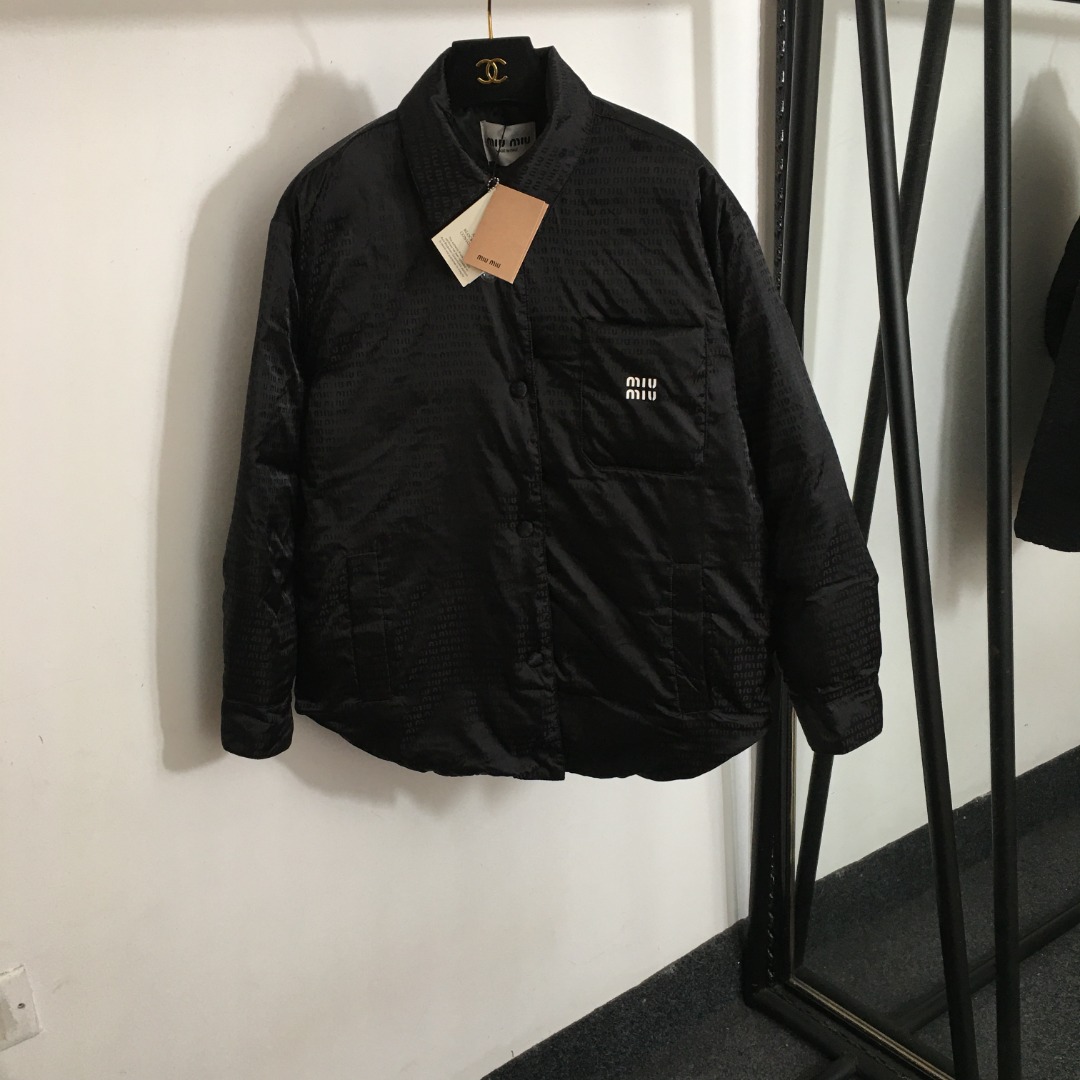 M Style Letter jacquard lapel long-sleeved down jacket