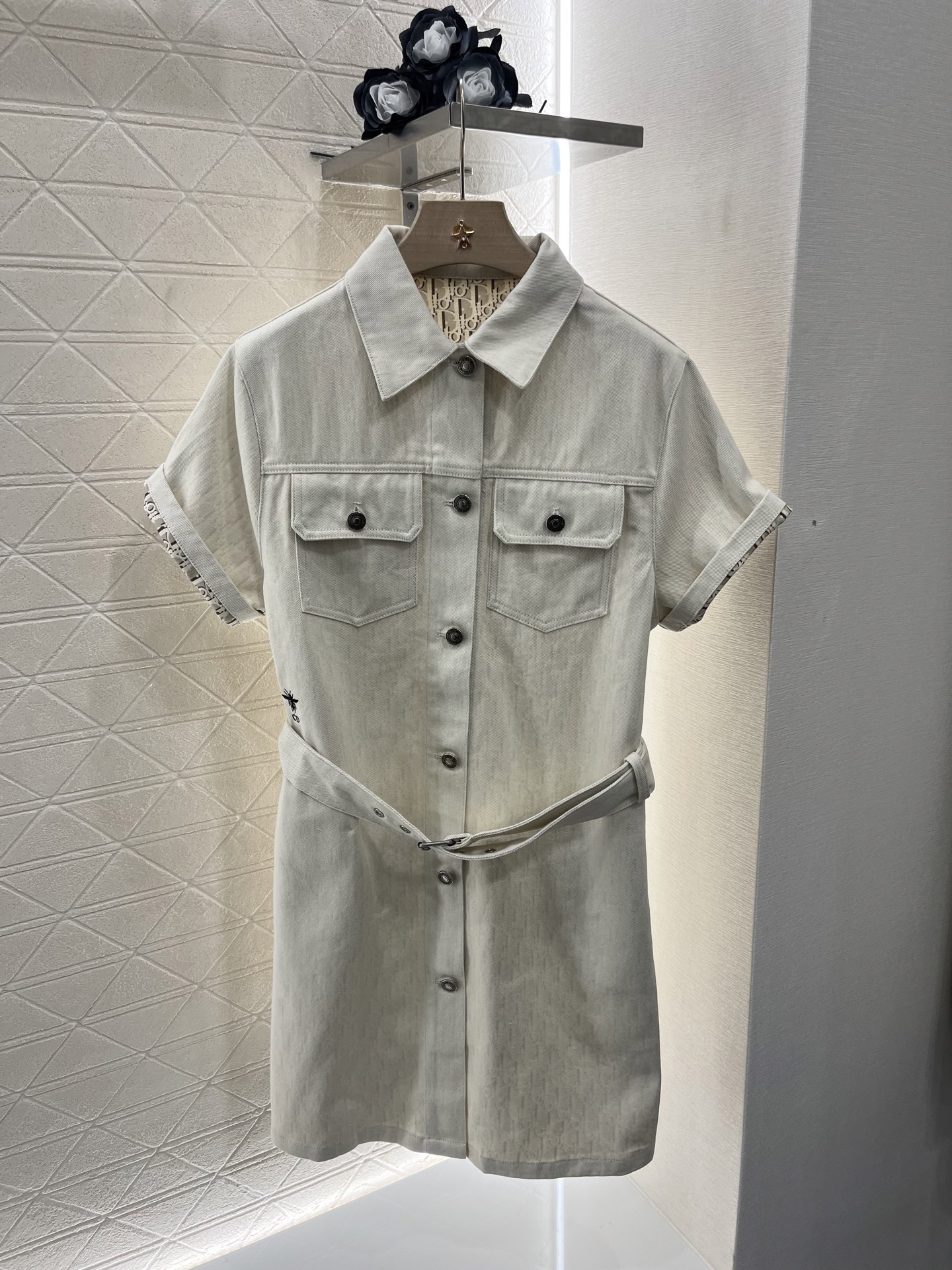 D style Denim shirt dress with printed belt