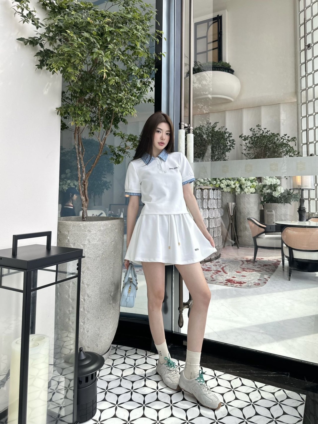 M style Lapel short sleeve skirt