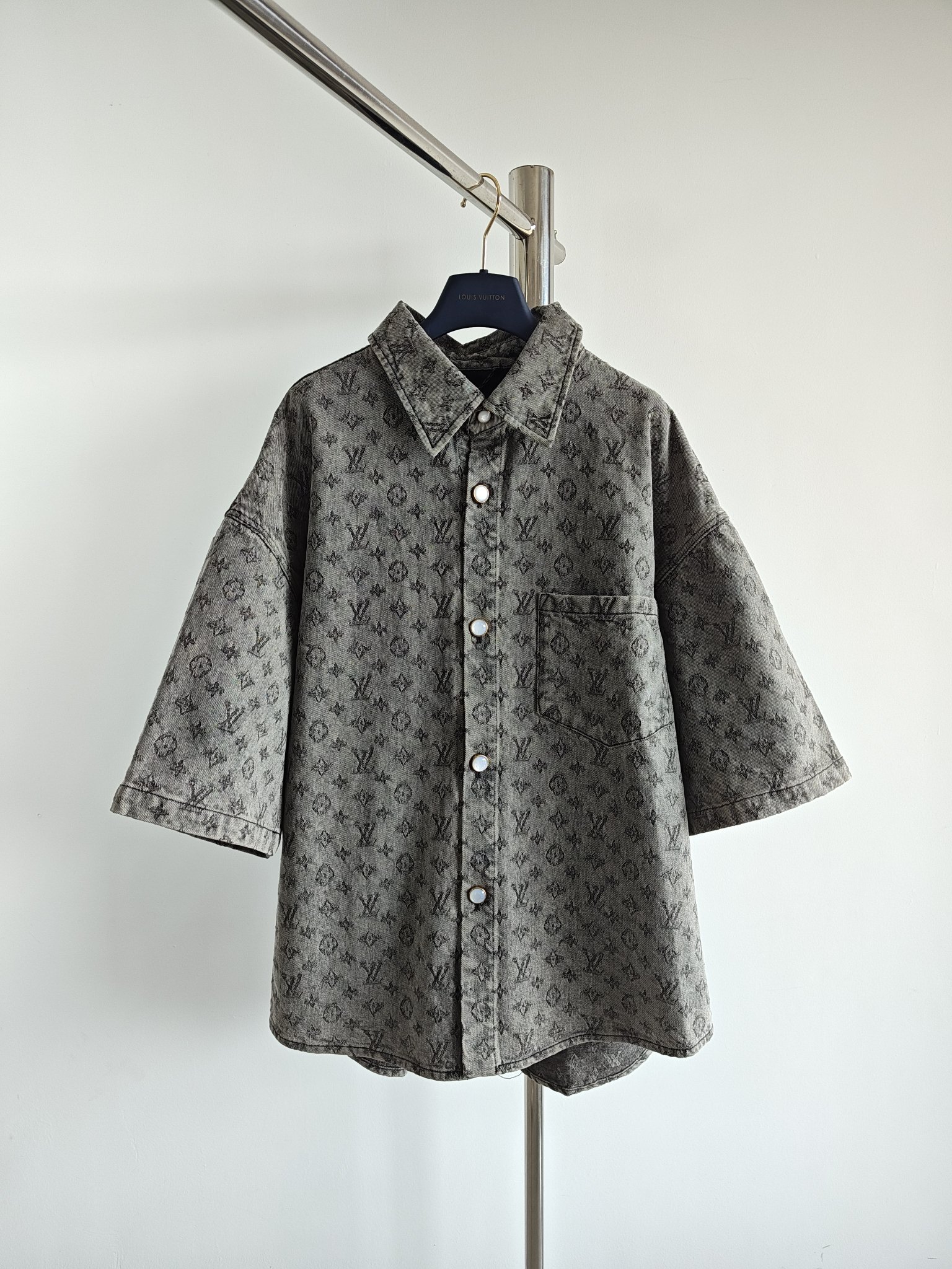 L style Knitted jacquard denim short-sleeved jacket