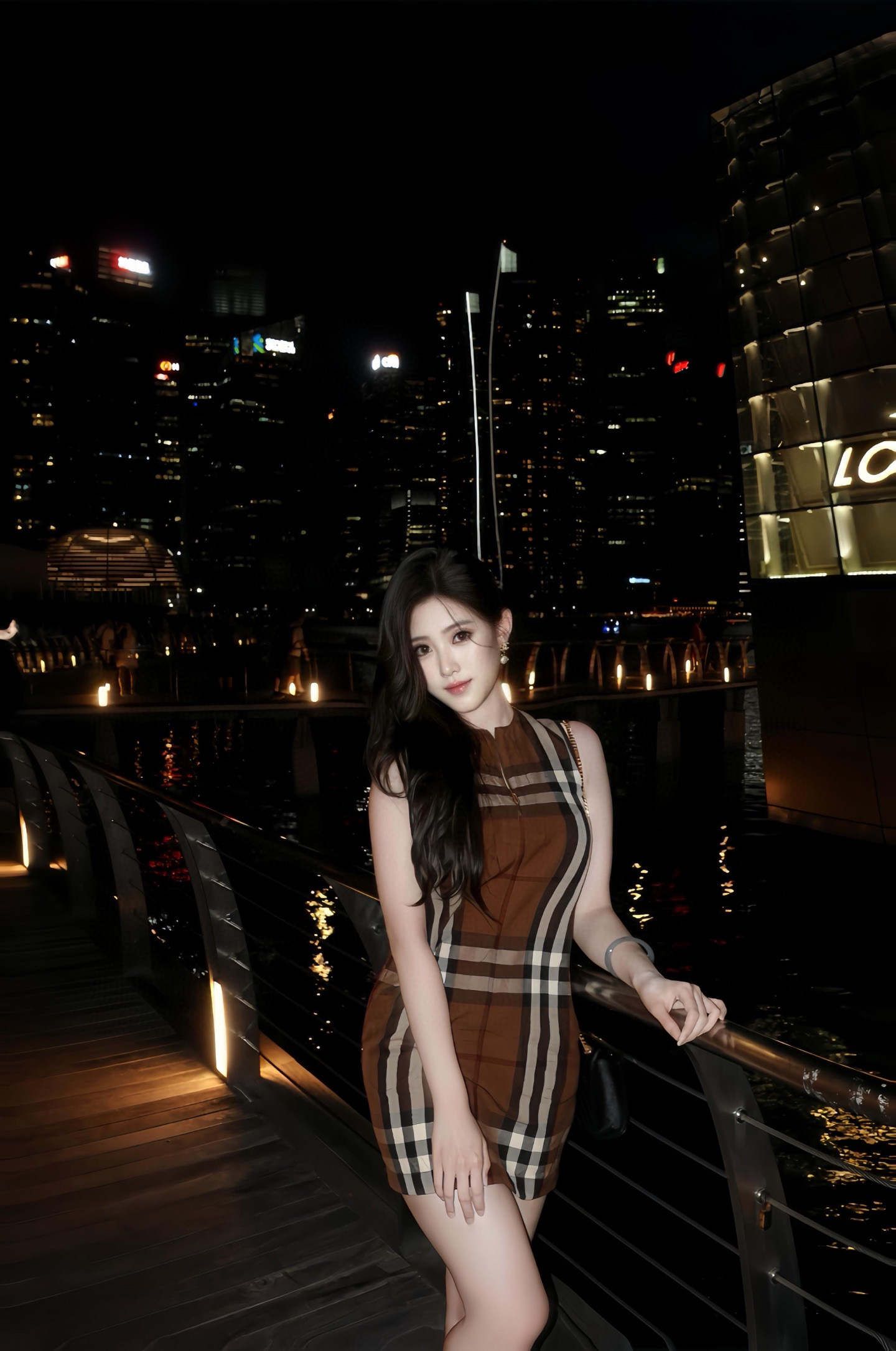 B style Check sleeveless cotton dress