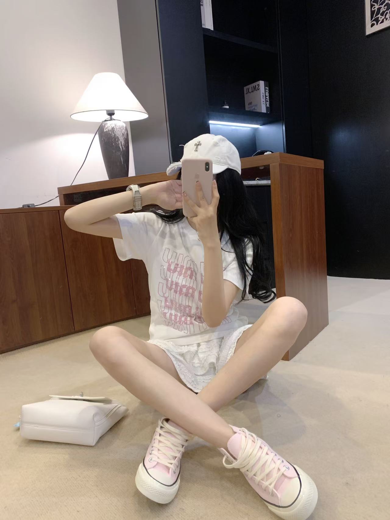 M style Heavy rhinestone short sleeves