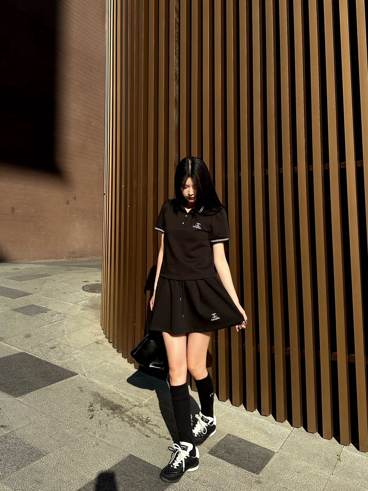 C style Lapel short-sleeved polo shirt + short skirt set