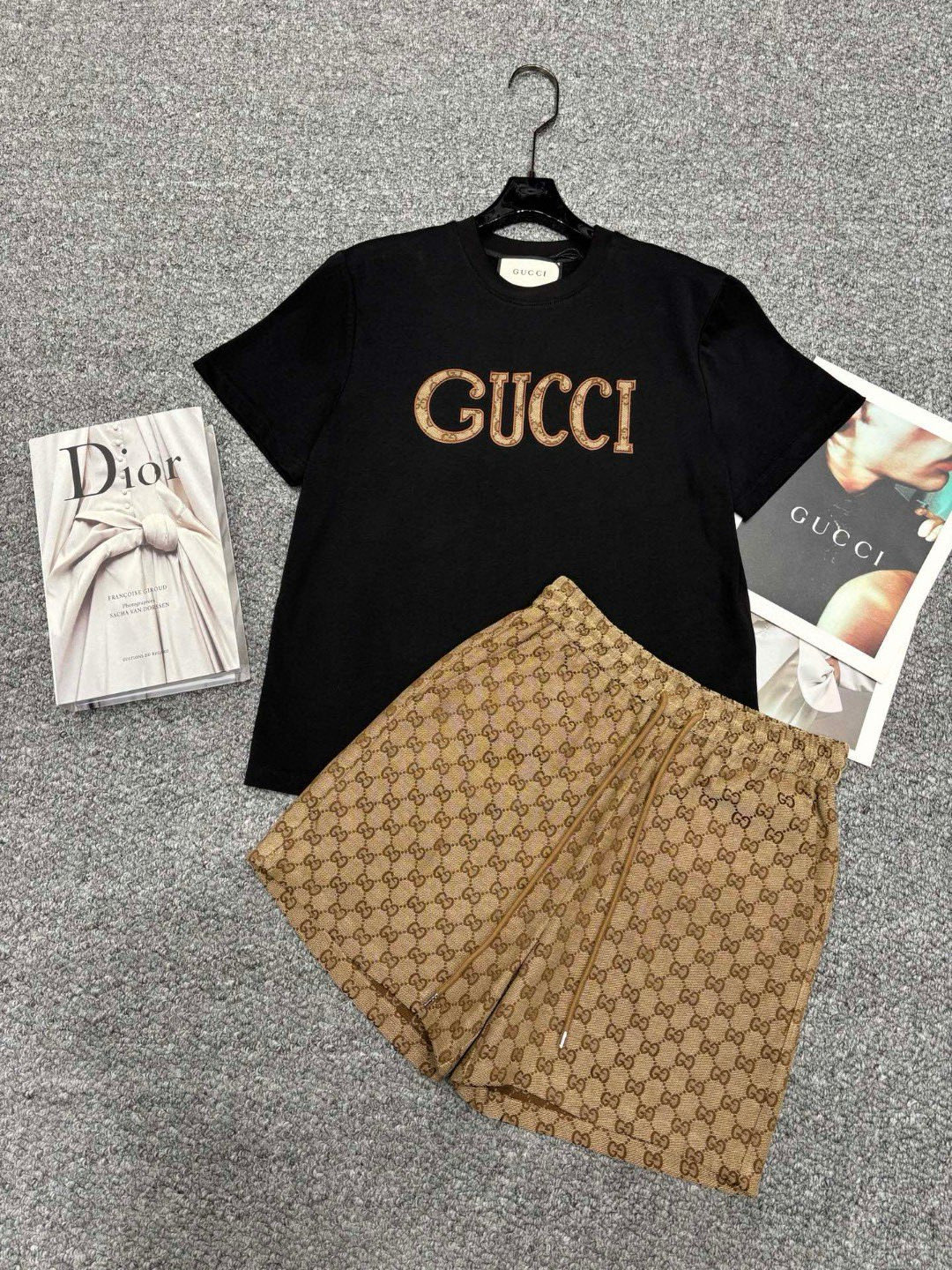 G style Round neck short sleeve jacquard shorts suit