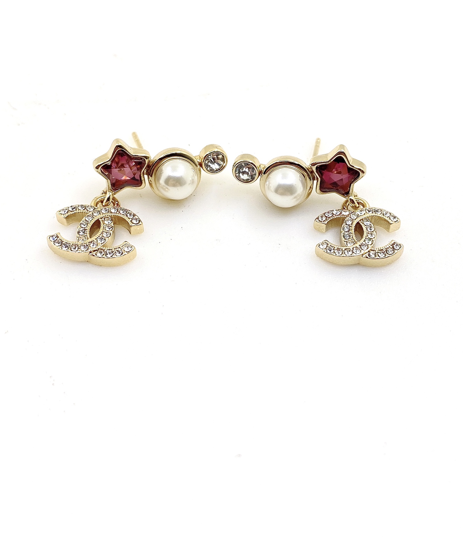 C style Pink five-pointed star earrings