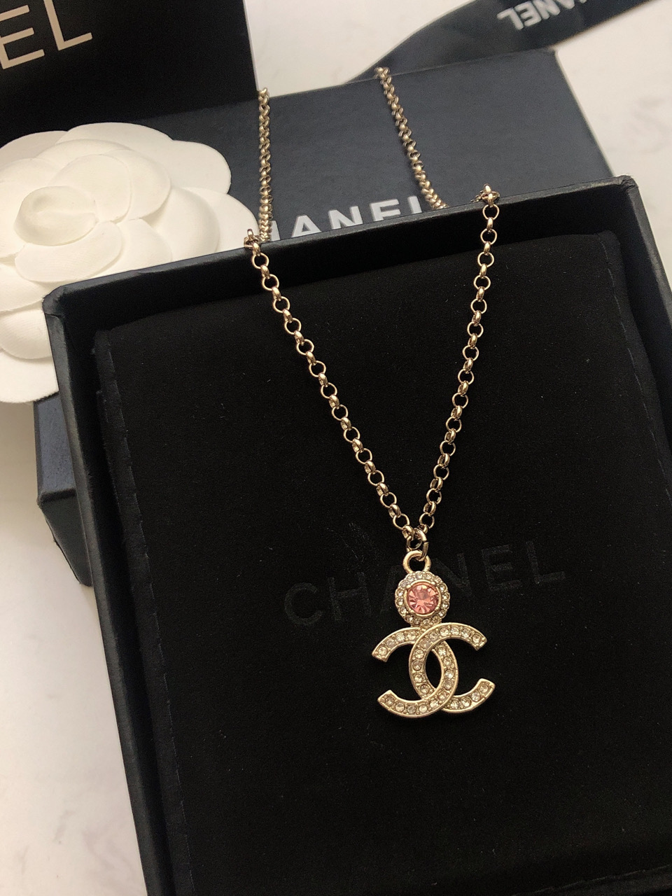 C style Rhinestone double c necklace