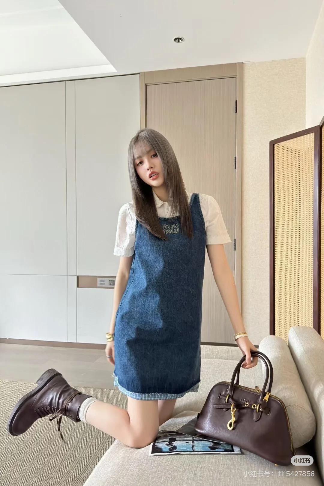 M style Check hem vest skirt