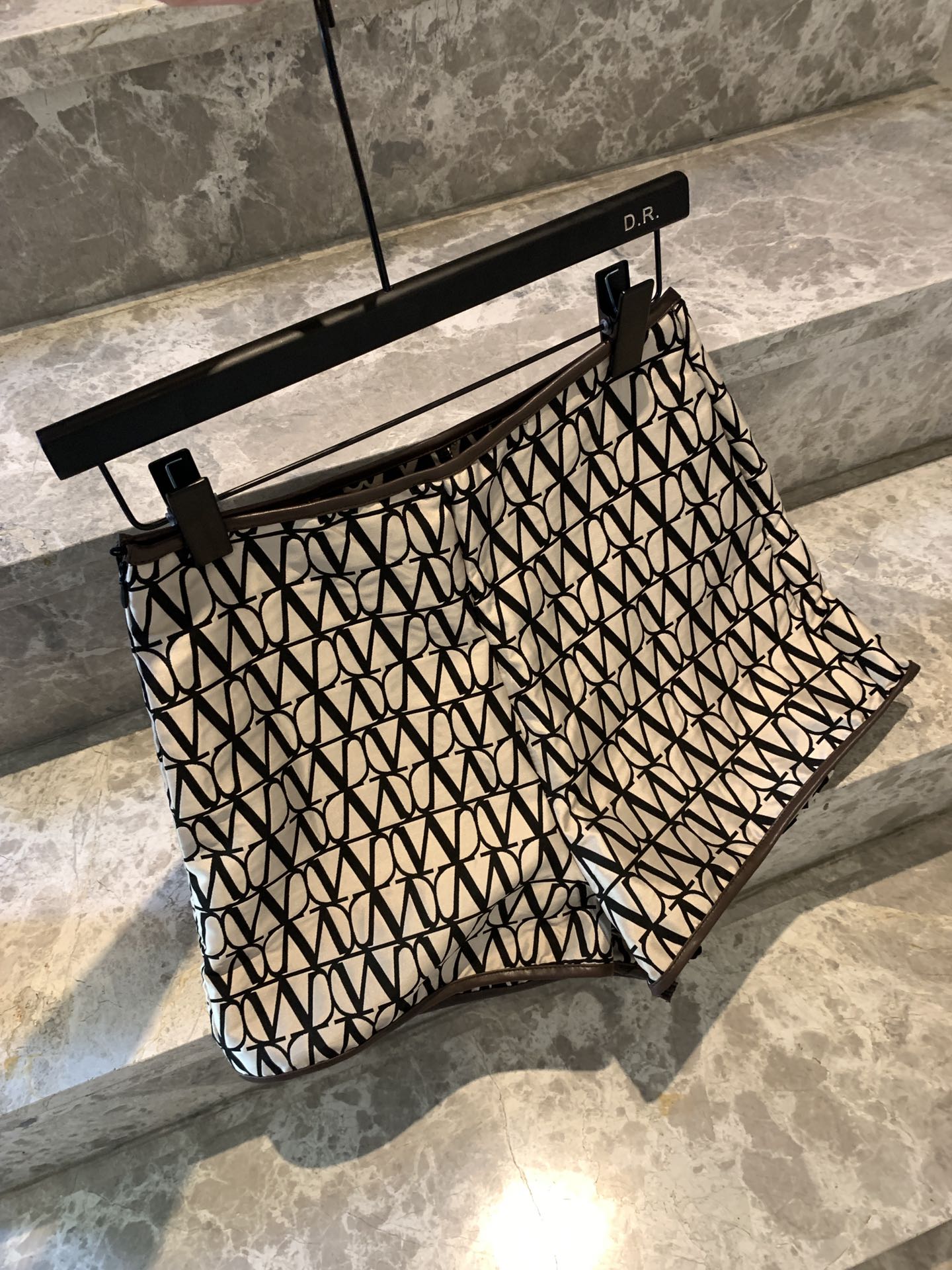 V style Leather trim shorts